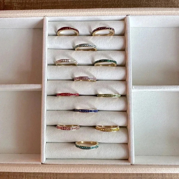 Green Emerald Colored CZ 18k Gold Stainless Steel Band Ring May Birthstone - Picture 5 of 9